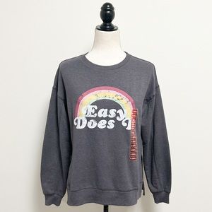 Wildfox Heather Grey Easy Does It Rainbow Distressed Print Sweatshirt XS NWT
